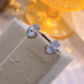 wholesale S925 Sterling Silver Diamond-Studded Double Heart Sweet Earrings, Exquisite and Elegant Heart-Shaped Accessories, Gift for Girlfriend-0-2