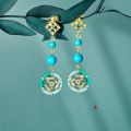 wholesale Metal material drop glaze natural turquoise earrings with a sense of high-grade new Chinese style wholesale for original horse-face skirt accessories-0-0