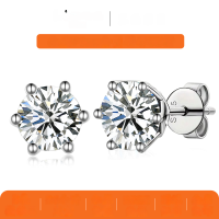 wholesale S925 Sterling Silver Moissanite Six-Prong Stud Earrings, Popular Korean Style Minimalist Moissanite Women's Jewelry, Amazon Best-Seller, Recommended for Independent Websites-Gold>0.1 carat*2