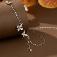 wholesale S925 Sterling Silver Four-Leaf Phantom Butterfly Tassel Full Diamond Necklace Versatile Minimalist Maya Design Collarbone Chain-Phantom Butterfly Necklace 925 Silver