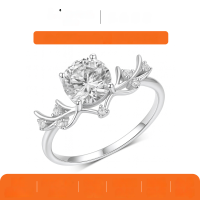 wholesale Gold-plated S925 Silver Moissanite Ring with Vine and Leaf Design, Round Center Stone and Small Side Stones, Stylish and Luxurious Bestseller-Gold 1.2 carats (with certificate)  5 US