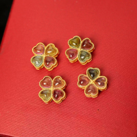 wholesale 925 Silver Gold-Plated, Ancient Silver, Gold-Plated, and Natural Crystal Tourmaline Four-Leaf Clover Beads Accessories-One tourmaline four-leaf clover