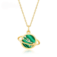 wholesale S925 Sterling Silver Planet Malachite Necklace for Women, Light Luxury Style with Diamond Inlay, New Autumn and Winter Collection, Wholesale from Manufacturer-10K gold + swimming paint  925 silver