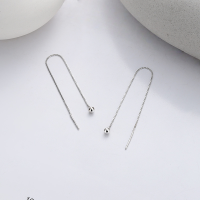 wholesale S925 Sterling Silver Simple Small Ball Chain Long Tassel Ear Thread Trendy Personality Fashion Luxury Style Earrings-127FR/white gold approximately 0.7g/pair 925 silver