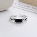 wholesale S925 Silver Cloud Tide Pavilion Fashion Retro Minimalist Black Zircon Personality Trend Creative Niche Design Open Ring-0-1