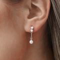 wholesale S925 Sterling Silver Zircon-accented Chain Tassel Pearl Earrings-0-2
