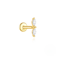 wholesale S925 Sterling Silver Geometric Zircon Flat Head Threaded Cartilage Ear Stud, Popular In Europe And America, Elegant Pearl Ear Jewelry-Single gold #2