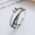 wholesale S925 Sterling Silver Fashion Minimalist Distressed Cross Irregular Twisted White Stripe Statement Adjustable Ring-0-0