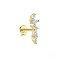 wholesale S925 Sterling Silver, 16g Flat Thread, Marquise Multi-zircon Dragonfly Stud Earrings-Gold single #12