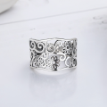wholesale S925 Sterling Silver Vintage Creative Openwork Floral Design Adjustable Index Finger Ring, Ethnic Bohemian Style-0-1