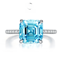 wholesale 925 Silver New Style 9*9 High Carbon Diamond Simulated Aquamarine Diamond Ring Wedding Engagement Ring-R335 Aquamarine Ring>Size 9