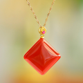 wholesale 925 Silver with Certificate New Chinese-style Square Jade Pendant Bead Agate Carnelian Nothing-Plaque Necklace for Women-0-0