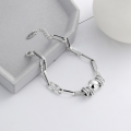 wholesale S925 Sterling Silver Korean Style Interlocking Circle and Sphere Handmade Minimalist Ins-style Versatile Bracelet-0-2