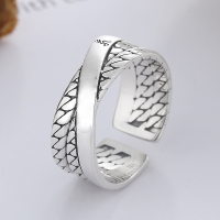 wholesale S925 Sterling Silver Retro Antique Braided Cross Ancient Script Six-Character Mantra Trendy Adjustable Ring-YFJ674/approx. 4.6g 925 silver