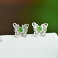 wholesale 925 Silver Gold Filigree Hetian Jade Butterfly Earrings, New Chinese Palace Style Jade Ear Accessories-0-2