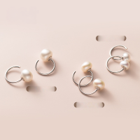 wholesale S925 silver small and fresh short pearl ear hooks, petite and elegant Korean-style stud earrings G7541-S925 silver powder orange 5-6MM silver 925 silver