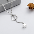 wholesale S925 Sterling Silver Korean Japanese Trendy Letter D Fringe Cube Charm Link Side Chain Necklace-0-0
