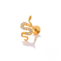 wholesale S925 Sterling Silver Zircon-studded Snake Spiral Cartilage Ear Piercing,ins。-Single gold