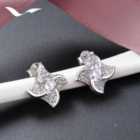 wholesale S925 silver zircon stud earrings with a small fresh windmill design, Korean-style-Stud Earrings with Plastic Earplugs 925 Silver