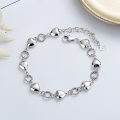 wholesale S925 Sterling Silver Vintage 3D Heart Pendant Connected Circle Chain Bracelet, Minimalist Niche Design for Versatile Styling-0-0