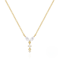 wholesale S925 Sterling Silver Marquise Zircon Collarbone Necklace, Trendy Ins Chic-Gold 925 silver