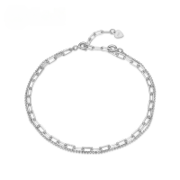 wholesale 925 Silver Korean Style New Fashion Trend Ins Wind Niche Design Double Bead Chain Bracelet Wholesale-Thick Silver Platinum 925 Silver