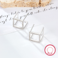 wholesale S925 Sterling Silver Stud Earrings, 3D Square Diamond-Embedded, Women's Fashion Minimalist Exquisite High-End Jewelry Wholesale-0-1