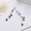 wholesale S925 Silver Retro Resin Agate Fu Character Ruyi Auspicious Tassel Chain Versatile Elegant Earrings Ear Studs-0-3