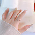 wholesale S925 Sterling Silver Minimalist Pearl and Zircon Ring for Women, Elegant and Light Luxury Open Adjustable Ring, Korean-style Fashion Thin Band Index Finger Ring-0-3