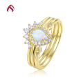 wholesale S925 Silver White Opal Strawberry Light Luxury Stackable Pear-Shaped Synthetic Opal Ring-0-0