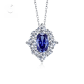 wholesale 925 Silver Cross-border New Jewelry Blue Sapphire Floral 6*9 Geometric Pendant Necklace for European and American Elegance 40+3-0-0