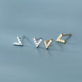 wholesale S925 Sterling Silver Sweet and Fresh Letter V Stud Earrings for Women, Korean Style Minimalist Mini Diamond Inlaid Ear Accessories G2939-0-3
