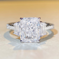 wholesale S925 Sterling Silver Zircon Ring for Women, Radiant Cut Ice Flower Cut High Carbon Diamond Ring-0-0
