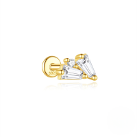 wholesale S925 Silver Metal With Zircon, Opal, And Pearl Flat Head Threadless Ear Cartilage Stud, Cross-border Hot Sale-Single gold #9