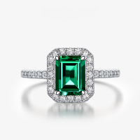 wholesale S925 Sterling Silver New 15ct Cultivated Emerald 6*8 Ring for Women Vintage and Versatile-Zambian cultivated emerald 6*8; A51【R-1271】 No. 6