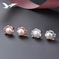 wholesale 925 sterling silver Korean minimalist style synthetic pearl floral earrings, shell pearl fairy-like student ear studs-0-0