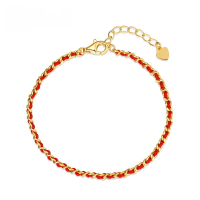 wholesale 10K Gold New Style Red Rope Bracelet for Women, Minimalist Woven Small Luxury Style Side Chain Anklet-10K gold + swimming paint  925 silver
