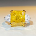 wholesale S925 Sterling Silver Cross-Border Hit High-Carbon Square Ice-Cut 5-Carat HW Yellow Diamond Engagement Ring for Women-0-0