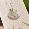 wholesale Gold-plated 925 Sterling Silver Hanfu Accessory Antique Filigree Ruyi Longevity Lock with Egg-Surface Hetian Jade Pendant-0-6