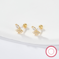 wholesale S925 Sterling Silver Zircon Insect Butterfly Screw Ear Studs, Small Fresh Pastoral Style Exquisite and Delicate Ear Cartilage Earrings-0-1