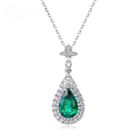 wholesale S925 Silver Cross-Border New European and American Retro Light Luxury Cultured Emerald Necklace Clavicle Chain High-End Feel Ready for Wholesale-Cultivated Ruby (without chain)  925 Silver
