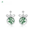 wholesale S925 Sterling Silver European and American New Minimalist Fashion Moss Green Bow Earrings Elegant Ear Wholesale from Manufacturer-0-0
