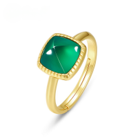 wholesale S925 silver new Korean and Japanese minimalist style women's ring, simple and fashionable elegant open-end green agate ring from the source manufacturer-10K gold + swimming paint>Adjustable opening