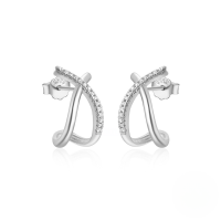 wholesale 925 Sterling Silver C-shaped Wave Single Row Zircon Accent Earrings, Cross-border Hot Seller, Classic Versatile Irregular Hoops-Platinum #3 925 Silver