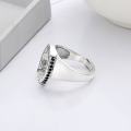 wholesale S925 Sterling Silver Wide C-Letter Design Inlaid with Black and White Zircon Ring Creative Korean Style Fashion Index Finger Ring-0-2