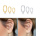 wholesale S925 Sterling Silver Ins Style Minimalist Smooth Hoop Earring And Ear Cuff Set, A Hot Trendy Cool Ear Accessory-0-3
