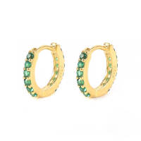 wholesale S925 Sterling Silver With Colorful Zircons Classic Hoop Earrings,-Gold-Green Diamond