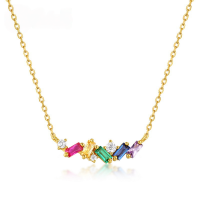 wholesale 925 Silver Plated with Gold Geometric Cube Multicolor Zircon Light Luxury Rainbow Candy Necklace for Women Wholesale-10K gold + swimming paint  925 silver