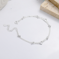 wholesale S925 Sterling Silver Trendy Korean Japanese Minimalist Hollow Heart Bead Double Layer Bracelet for Women, Versatile Ins Style Accessory-309SH/approx. 2g 925 silver