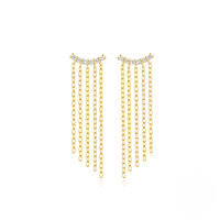 wholesale S925 Sterling Silver New Wave-glimmer Long Fringe Zircon Earrings For Women, Unique Design-Gold 925 silver